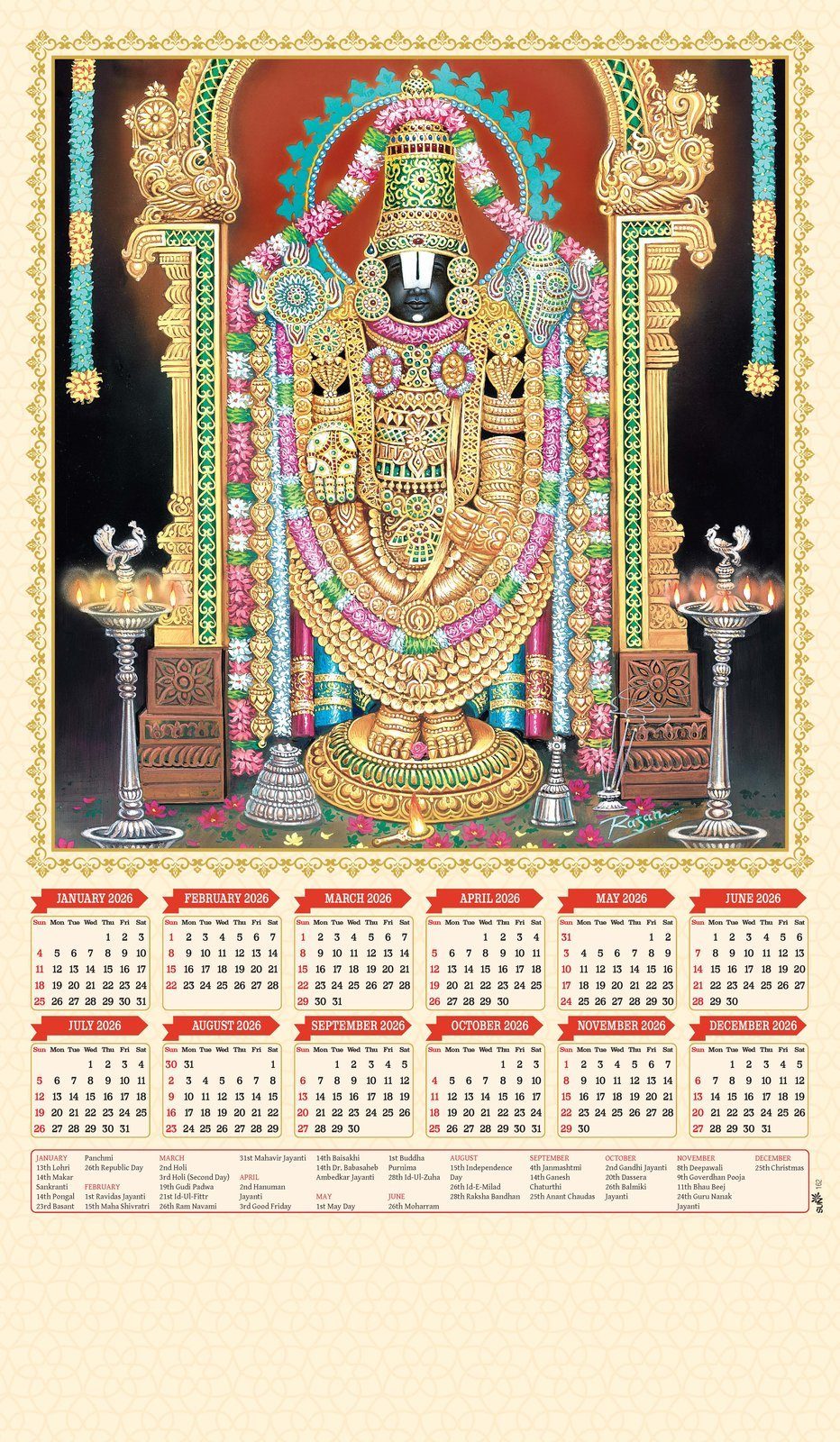 Shree Balaji Wall Calendar