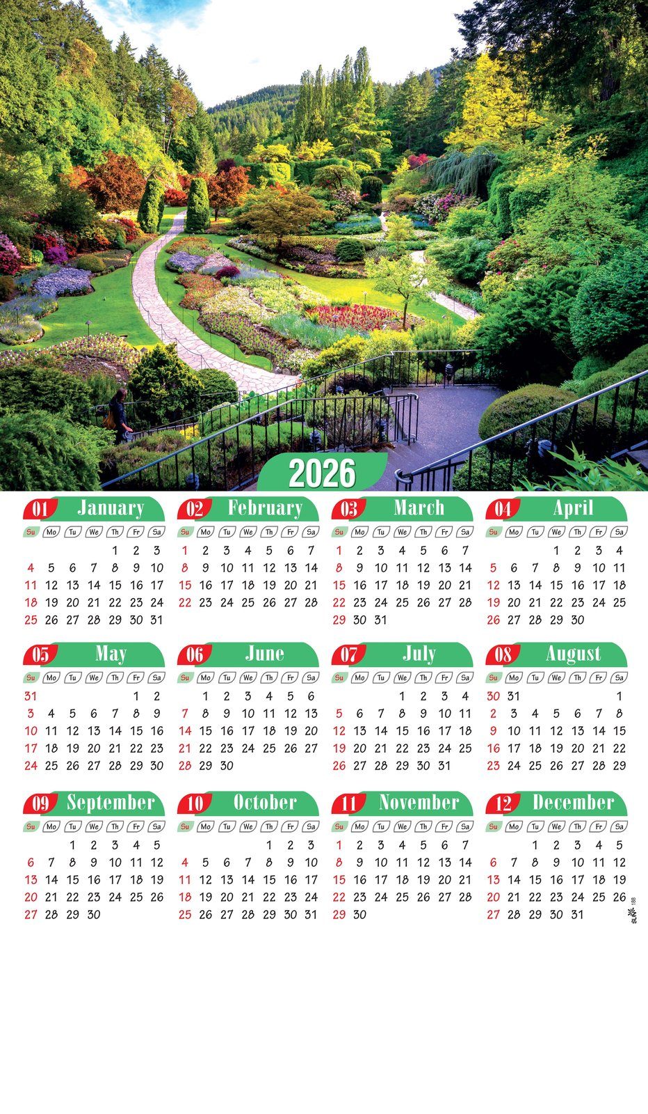 Green Garden Wall Calendar