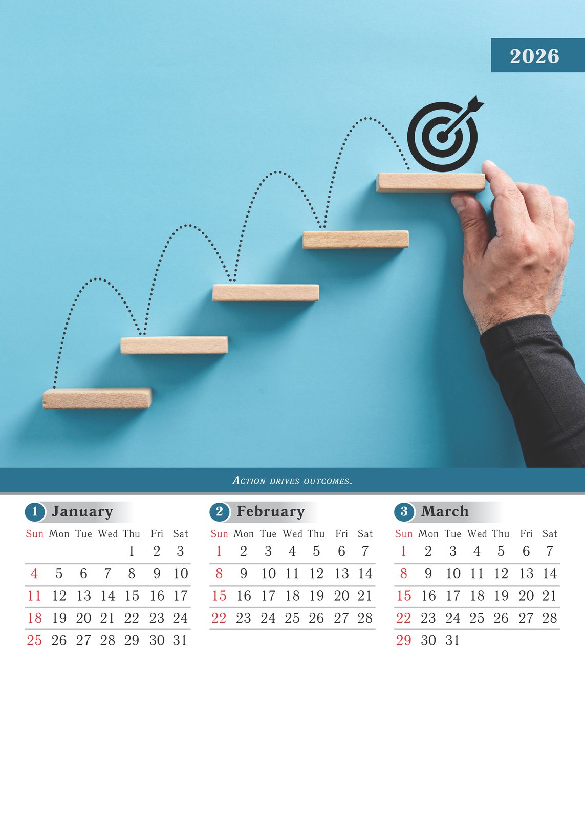 Business Management 4 Sheeter wall calendar for corporate distribution